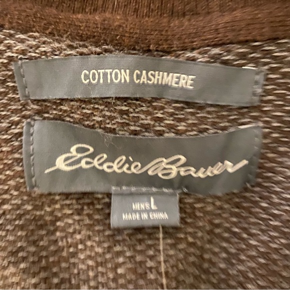 Eddie Bauer Cashmere Blend Sweater Brown Cotton V-neck Men’s Large NWT - Picture 6 of 8